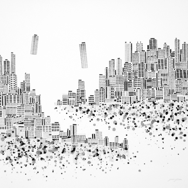 " Lost City No.2 ", 120x120cm, Ink on canvas, 2009